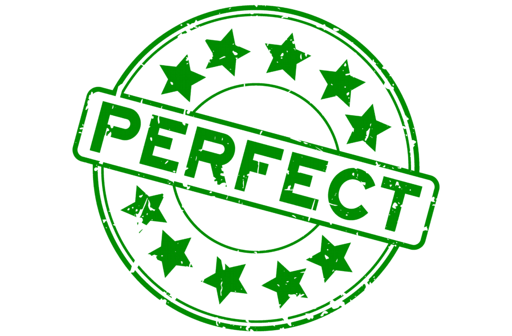 An image of a green stamp image. It says in the middle 'perfect' and has a circle of stars