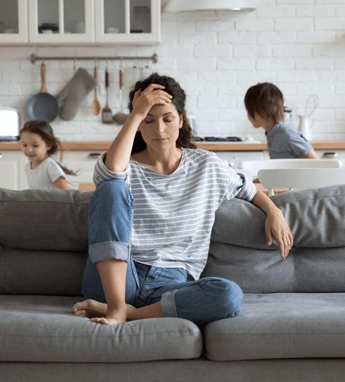 stress woman sitting in the Sofa